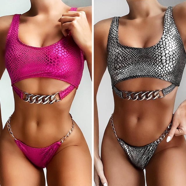 Neinkie Women's Bathing Suits Spaghetti Strap Leopard Print Thong Bikini Swimwear Set