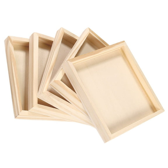 PBPBOX 5pcs Square Unfinished Wood Holder Trays for Lightweight Serving and Home Organization