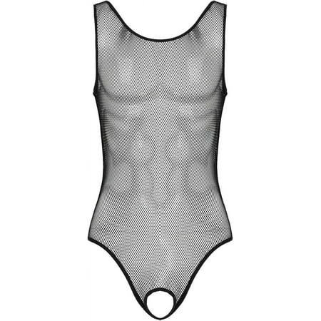 XiaoBanDeng Mens Fishnet Thong Leotard Bodysuit Stretch Singlet Wrestling One-Piece Underwear