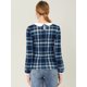 thumbnail image 5 of INSPIRE CHIC Blusaa Cuadros Cuello Peter Pan Manga Abullonada En Contraste Camisa Para Mujer Azul S, 5 of 6