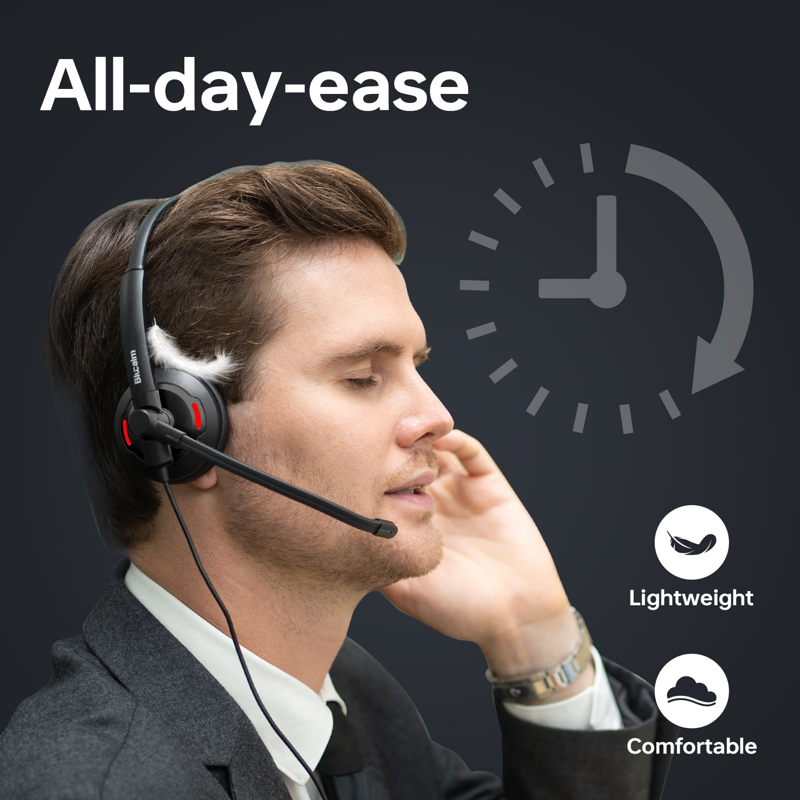 Blucalm USB Wired Headset with AI Noise Cancelling Microphone, On-Ear Computer Headset with In-Line Control for PC, Laptop, Home, Office, Call Center, Zoom, Teams, Skype, Black