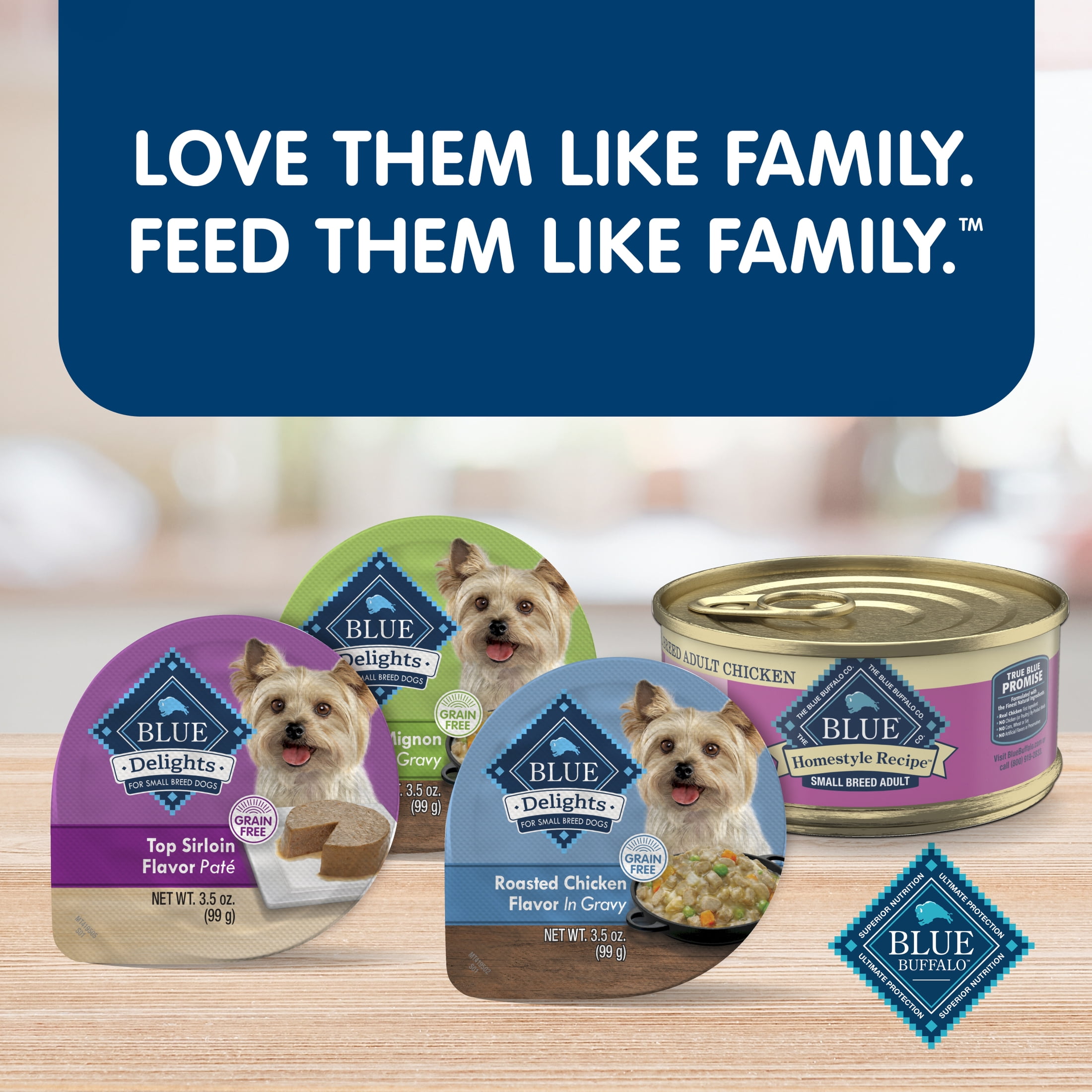 Blue Buffalo Delights Natural Adult Small Breed Wet Dog Food Cups, Pate Style, Chicken, Prime Rib and NY Strip 3.5-oz (24 Pack- 8 of Each Flavor)