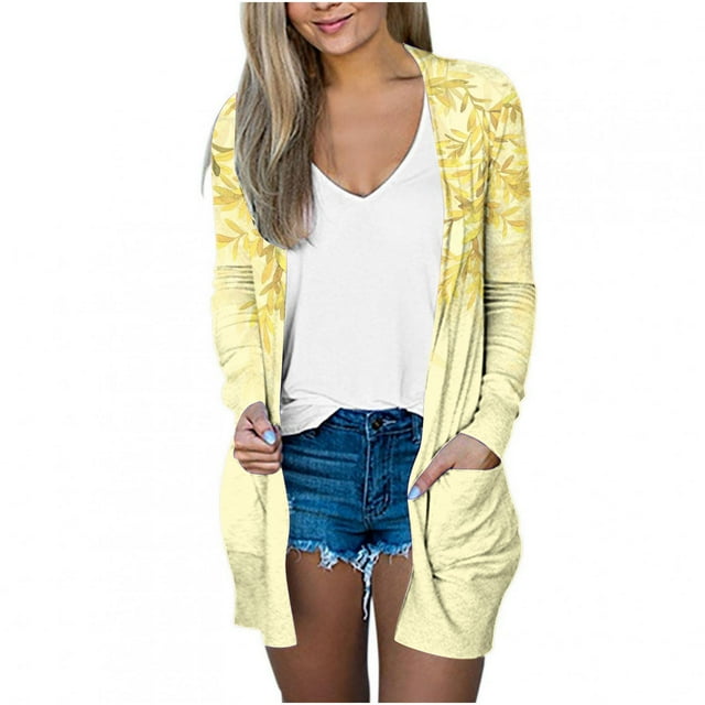 Pompotops Blouse Décontractée à Manches Longues pour Femmes avec Poche Cardigan en Solde