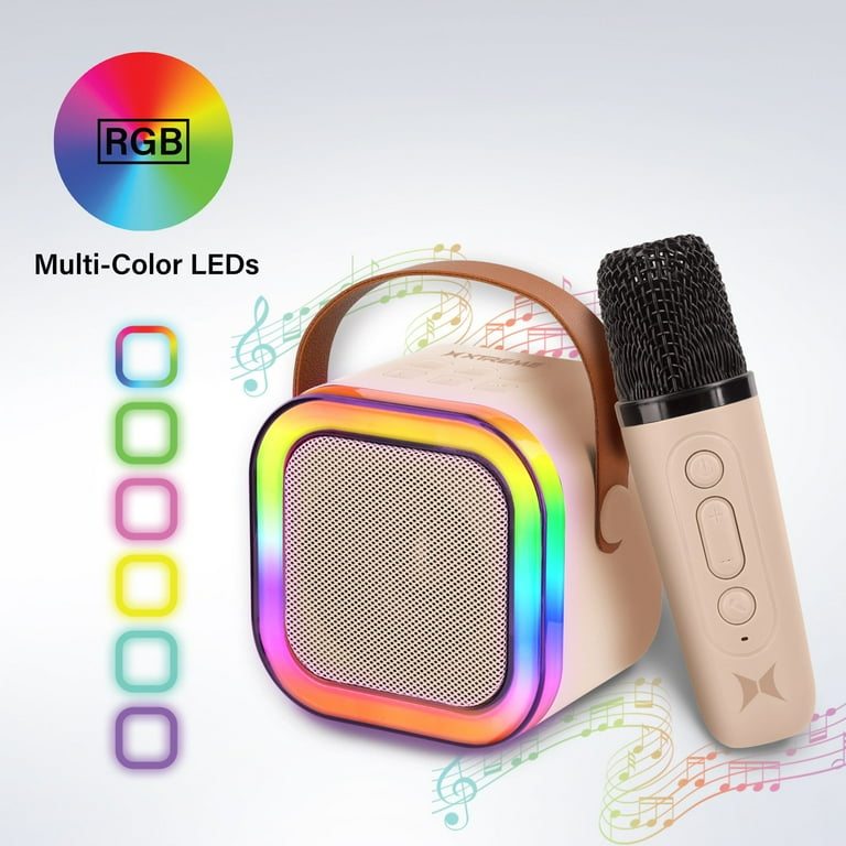 Xtreme LED Mini Karaoke Bluetooth Speaker & Mic, Multiple Light Show Modes,  Wireless Microphone, Karaoke Filters, TF Card Reader, Control Buttons on  The Mic & Speaker, 10-Foot Bluetooth Range (Cream) - Walmart.com
