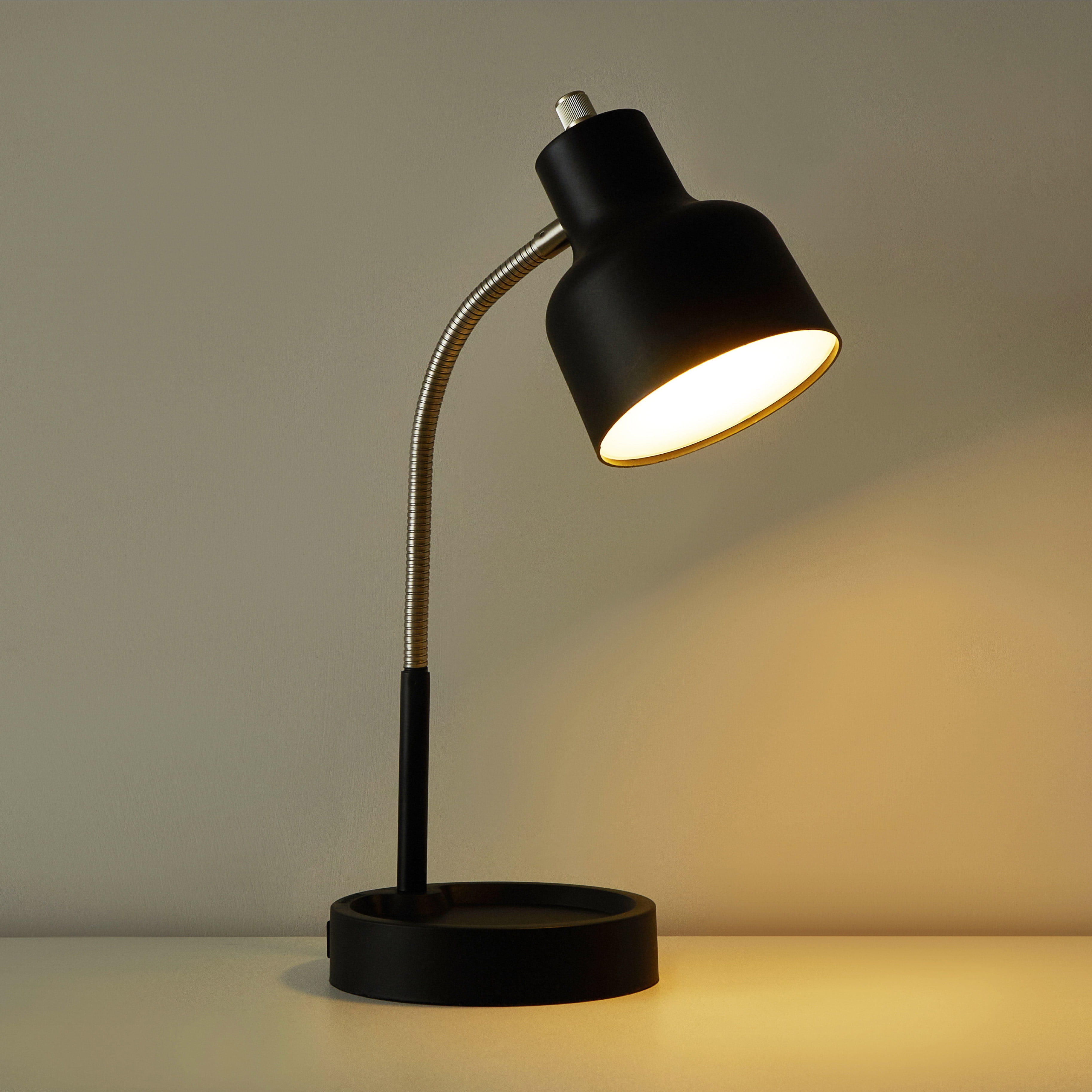 Mainstays 9.5 in 1-Light LED Energy Efficient Black Gooseneck Desk Lamps with Painted Glass Solid Print