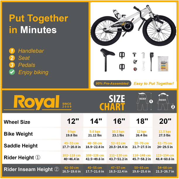 Royalbaby Freestyle 18 Kids Bicycle for Boys Girls Ages 6 9 Years White Walmart Business Supplies
