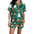 thumbnail image 3 of Halloween Pajamas Halloween Satin Pumpkin Pocket Button Nightwear Pajamas for Women Set, 3 of 6