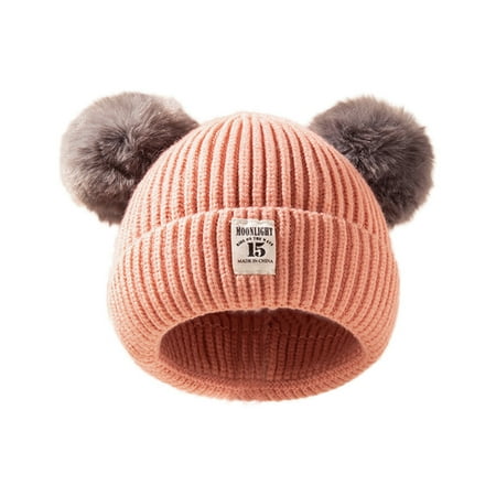 

BIZIZA Toddler Baby Hats Faux Fur Pompom Beanie Caps Solid Color Warm Cute for 1-5Y Kids Pink One Size