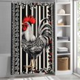 thumbnail image 3 of Abstract Rooster Flowers Fabric Shower Curtain Farmhouse Black Stripes Washable Shower Curtains for Bathroom, Waterproof Bath Curtain with Hooks Home Decor 36x72in, 3 of 8