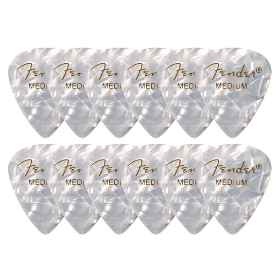 Fender Premium Celluloid 351 Shape Picks, Medium, White Moto - 12 Pack