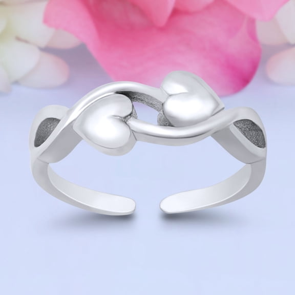 5mm-Hearts Toe Band Ring 925 Sterling Silver Thin Adjustable Stylish Rings for Women