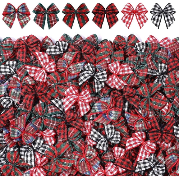 180 count Christmas Mini  Ribbon Bows 1 Inch  Buffalo Burlap