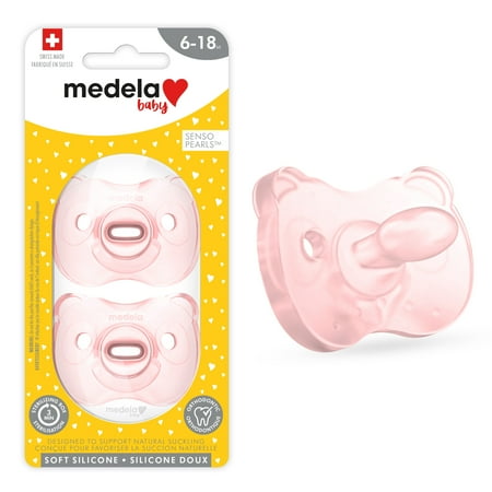 Medela 6-18 Month Pacifier, Orthodontic, Daily Use, BPA Free, Clear Pink, 101042395, 2 Pack