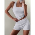 thumbnail image 5 of Women'S Y2K Yoga Slim Fit Tank Top and Shorts 2 Piece Workout Set Athletic Gym Outfit White Flower Ash L, 5 of 8