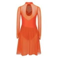 thumbnail image 4 of Nyeemya Girls Rhinestones Modern Lyrical Dance Dress Long Sleeves Mesh Patchwork Chiffon Splice Skirt Leotard Orange 12, 4 of 5