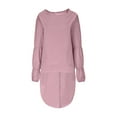 thumbnail image 3 of RQYYD Women's Lantern Long Sleeve Round Neck High Low Asymmetrical Irregular Hem Casual Tops Ruffle Bodycon Peplum Blouse Shirt Dress Pink L, 3 of 5