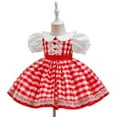 thumbnail image 6 of SuTry Girls Christmas Embroidery Long Sleeve Dress Bow Collar Holiday Party Puffed Dress Festive Performance Outfit for Kids 6 Months-3 Years(Red#1,6 Months), 6 of 9
