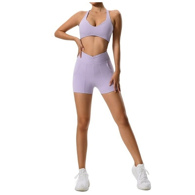 Conjunto de yoga ajustado de secado rápido for mujer, traje deportivo for correr con bolsillo, transpirable, de dos piezas, estilo nude