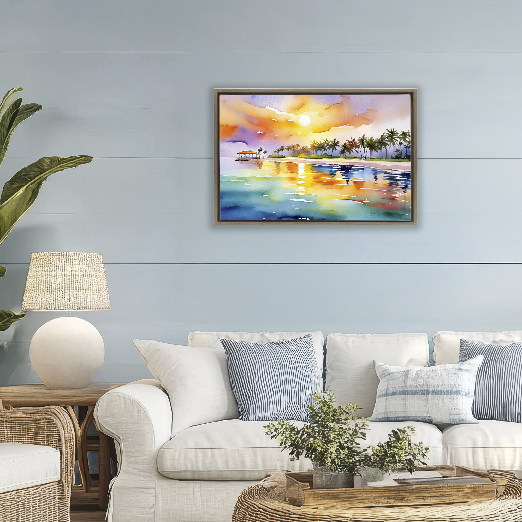 Stupell Industries Caribbean Calm Sunset Brown Framed Floater Canvas Wall Art, design by Shelly Craig