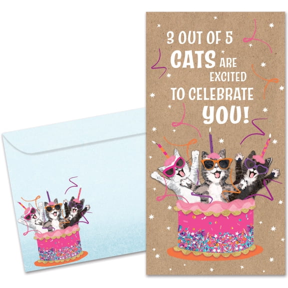 Tree-Free Greetings Birthday Money Holder Greeting Card 2 Pack, 3.7 x 7, Excited Cats (ZT70337)
