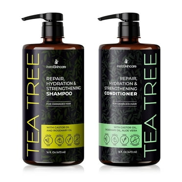 Tea Tree Shampoo and Conditioner Set with Castor Oil, Rosemary Oil for Hair Growth 16 oz For All Hair Types, Paraben & Sulfate Free