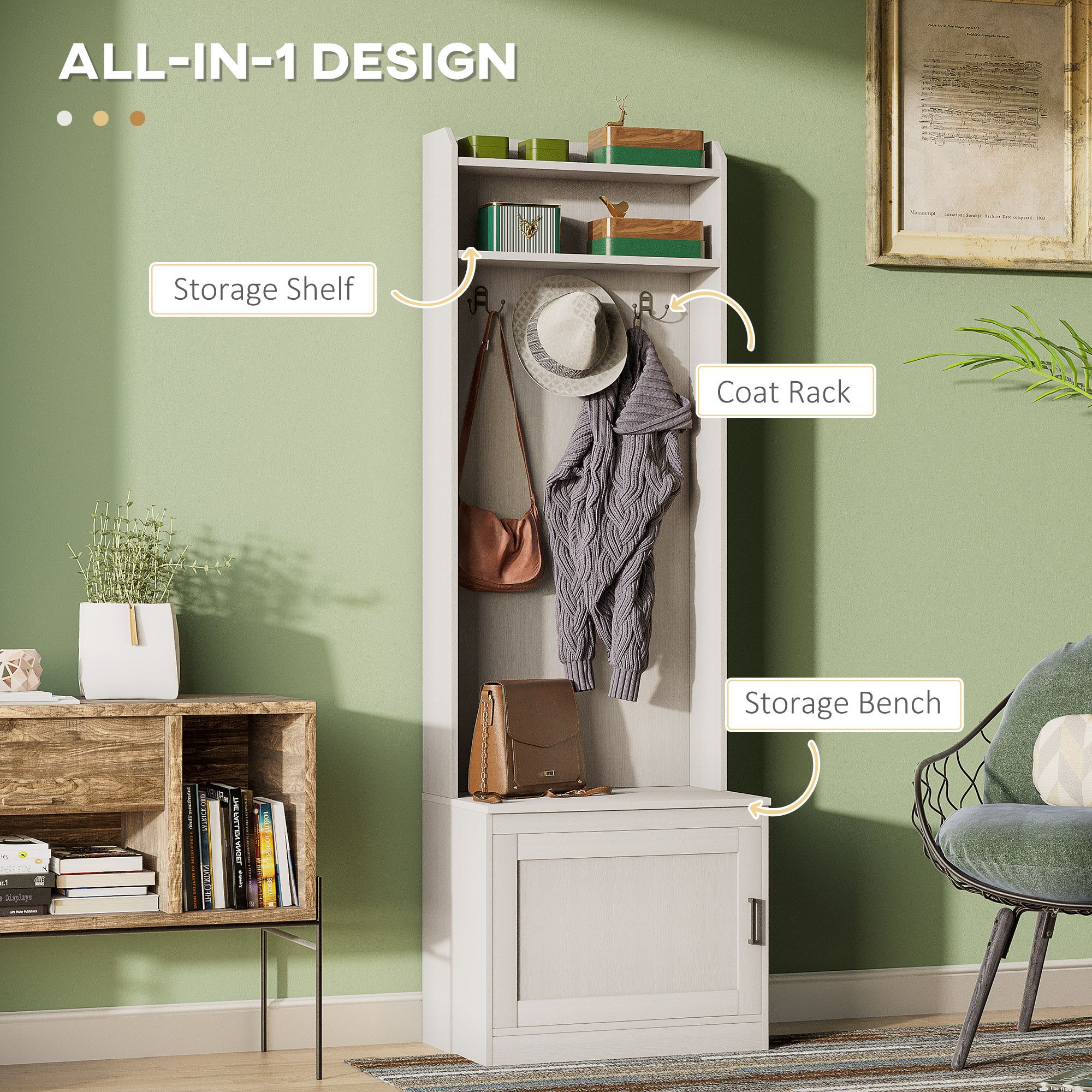 23.5IN Coat Rack Stand with Storage Bench and Hooks Rustic Hall Tree for Small Spaces Entryway Living Room