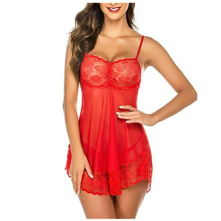 

QENGING Lingerie for Women Halter Lace V Neck Nightdress Roleplay Sets Underwear Bra Panties Deals of The Day