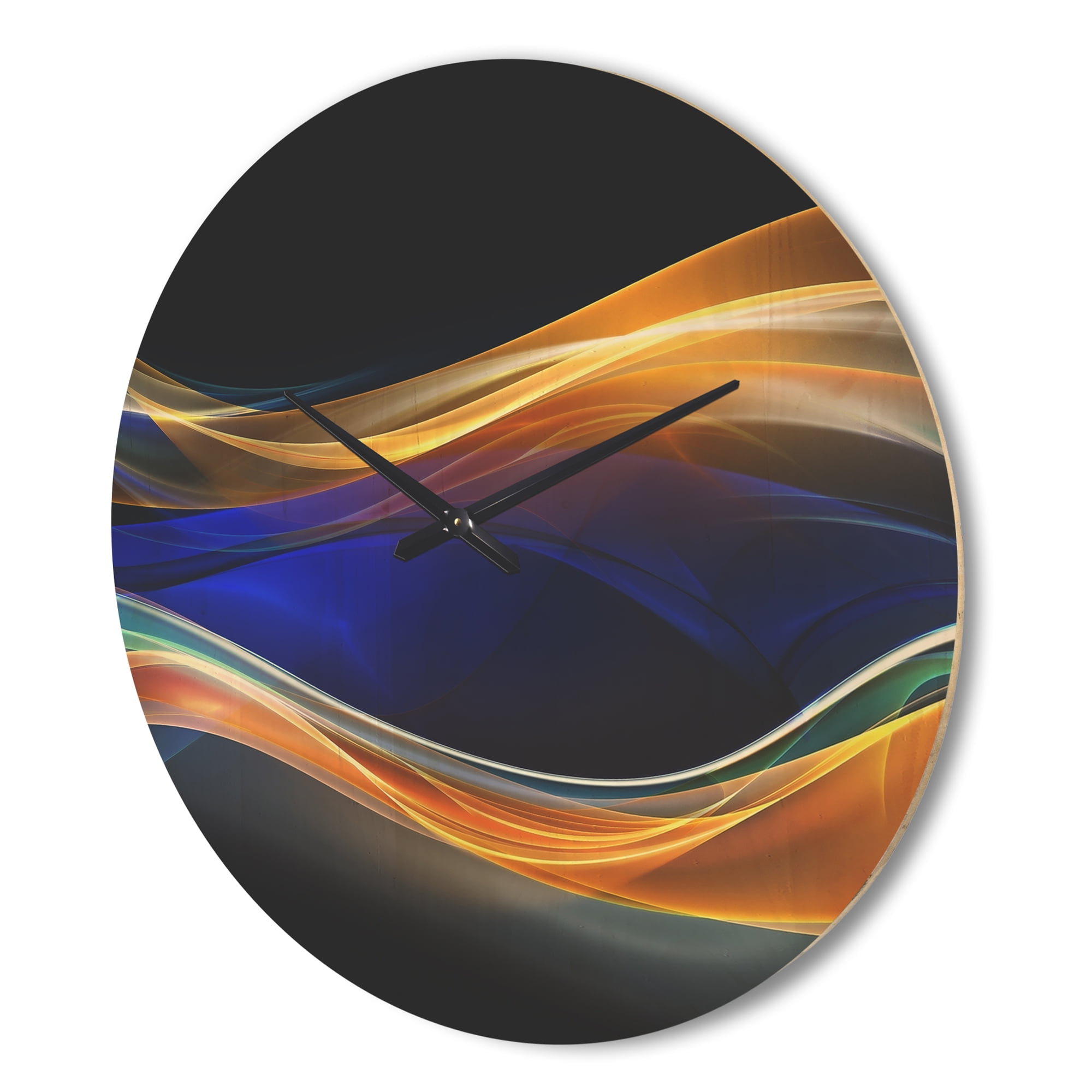 Designart '3D Blue Gold Wave Design ' Modern Wood Wall Clock