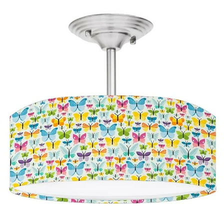 888 Cool Fans DR-0001068 Butterfly 2-Light Brushed Nickel Drum Style LED Lamp Fixture