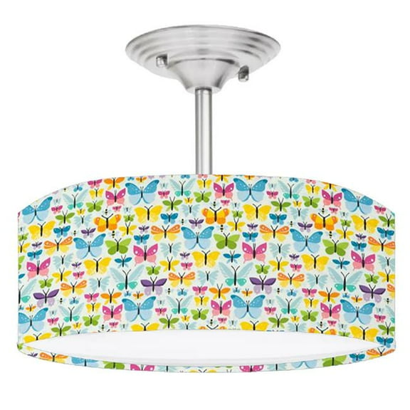 888 Cool Fans DR-0001068 Butterfly 2-Light Brushed Nickel Drum Style LED Lamp Fixture