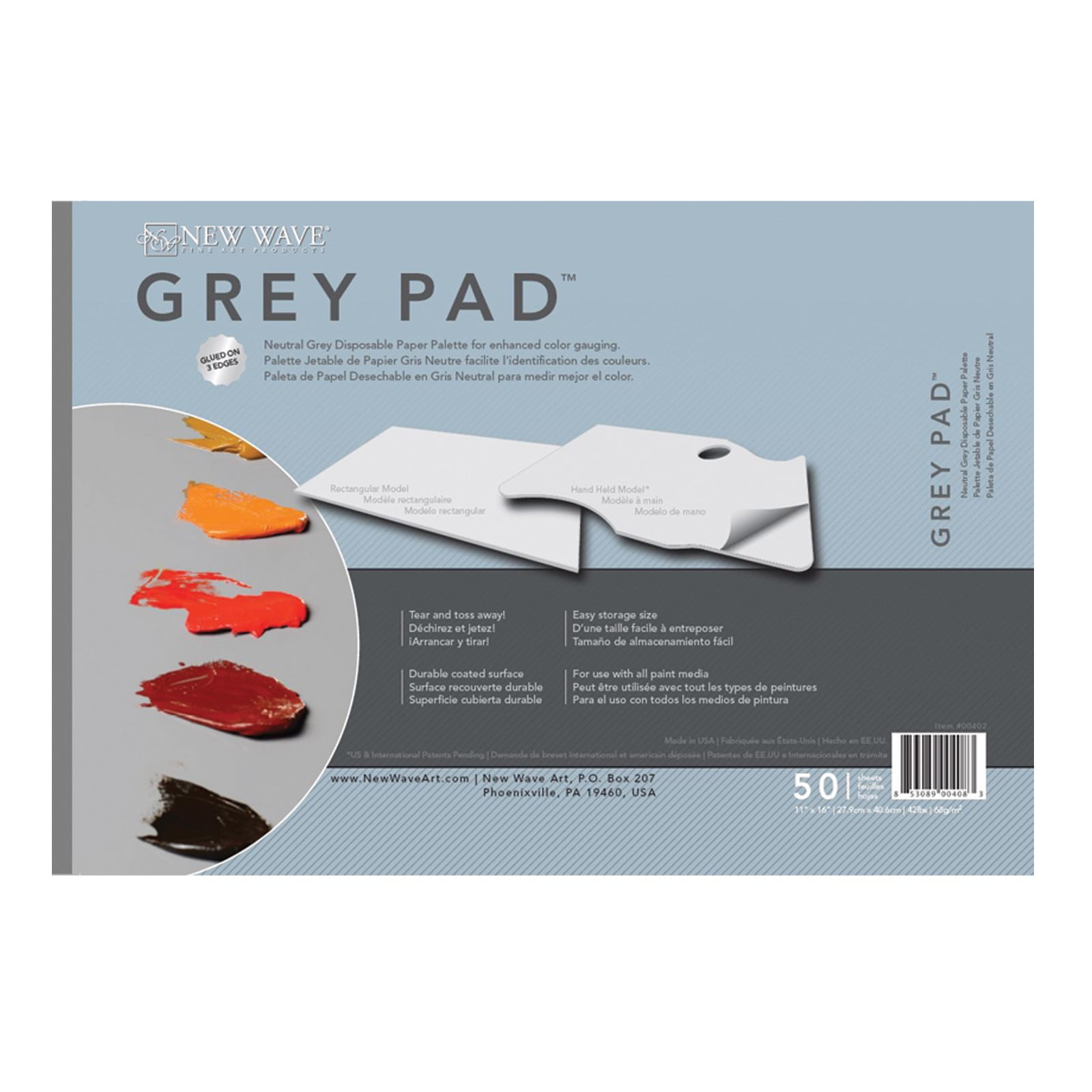 NEW WAVE 00402 GREY DISPOSABLE PAPER PALETTE RECTANGULAR 11INX16IN 50SH