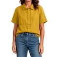 thumbnail image 4 of WAGUTH Women's Cotton Linen Button Down Shirts Collared Short Sleeve Casual Summer Tops with Chest Pocket for Work & Daily Wear,Yellow,XL, 4 of 6