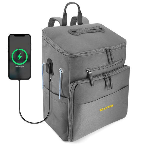 CRAFTISS Crochet Bag Yarn Storage - Perfect Gift - Durable Canvas Yarn Bag for Crochet Accessories – Backpack Organizer with Knitting Accessories Pockets and USB Cable