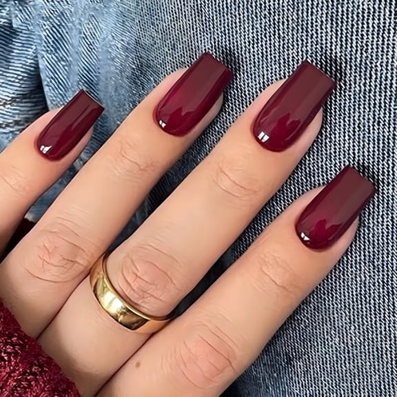 RAGUPEL 2026 New Ruby-Toned Sophistication Press-On Nails - 24Pcs Medium Square,Solid Color Minimalist for Manicure,Party,Everyday Wear,Nail Art