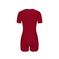 thumbnail image 7 of Women's 2024 V Neck Short Sleeve Shorts Romper Y2k One Piece Yoga Buttons Jumpsuit Bodycon Pajama Set Gym Bodysuit Red,XL, 7 of 7