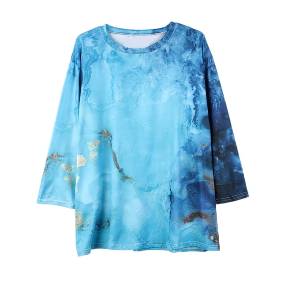 Lovebay Women's Plus Size 3/4 Sleeve Sea Print Shirts Casual Blouse Loose Tops