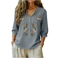 thumbnail image 2 of Tops for Women 100% Cotton Embroidered 3/4 Sleeve Boho Lightweight Tunic with Button Front, 2 of 6