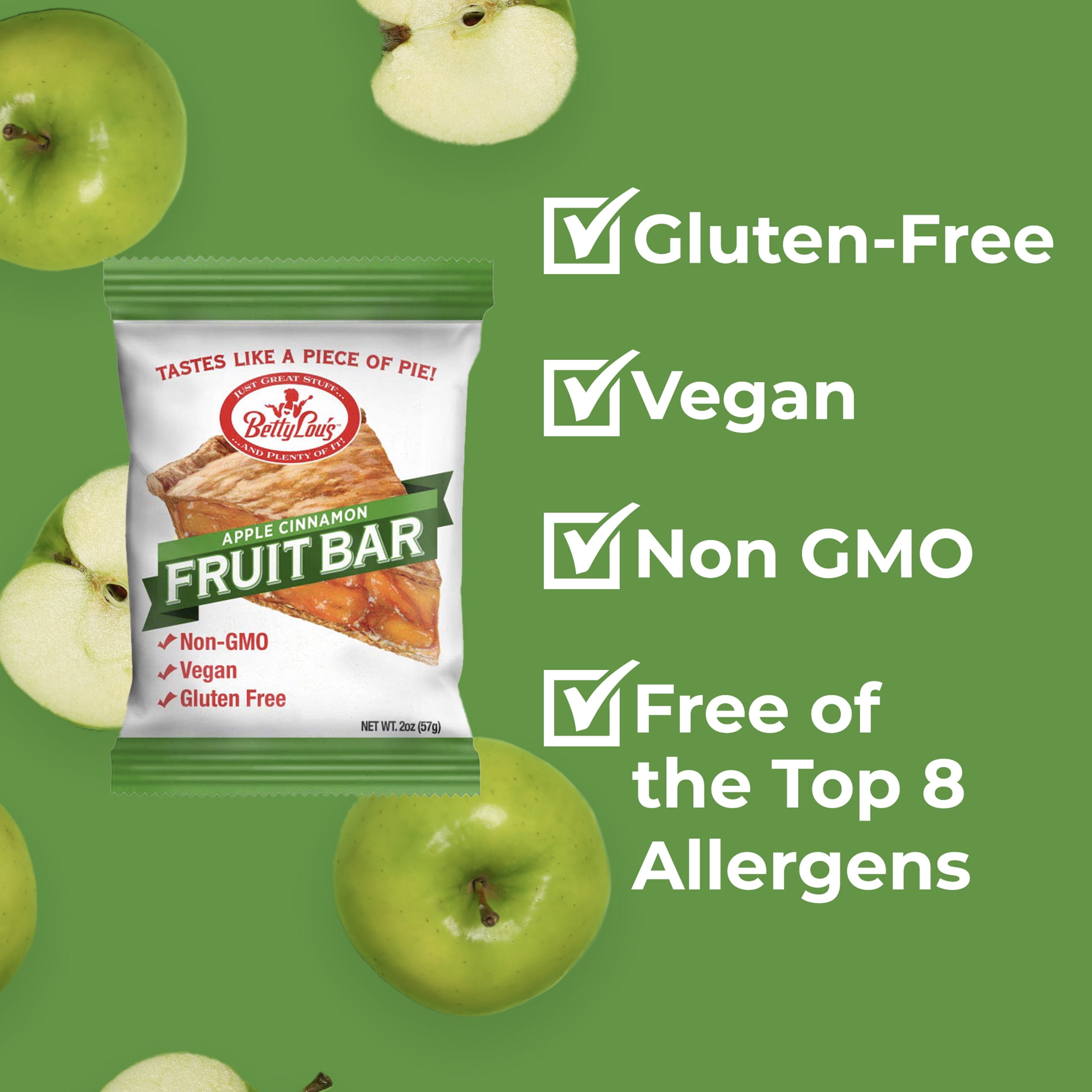 Betty Lou's Apple Cinnamon Fruit Bars, Gluten Free, Vegan 12 Count