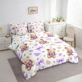 thumbnail image 3 of Manfei Funny Doll Bear Bedding Comforter Set 7pcs for Child, Cartoon Purple Bowknot King Bedding Sets, Stars Love Heart Reversible Bed Sheets, Lightweight Room Decor, 3 of 7