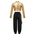 thumbnail image 2 of TiaoBug Kids Girls Hip Hop Jazz Dance Outfits Sequin Long Sleeve Crop Top with Cargo Pants Modern Performance Costume Gold 8, 2 of 5