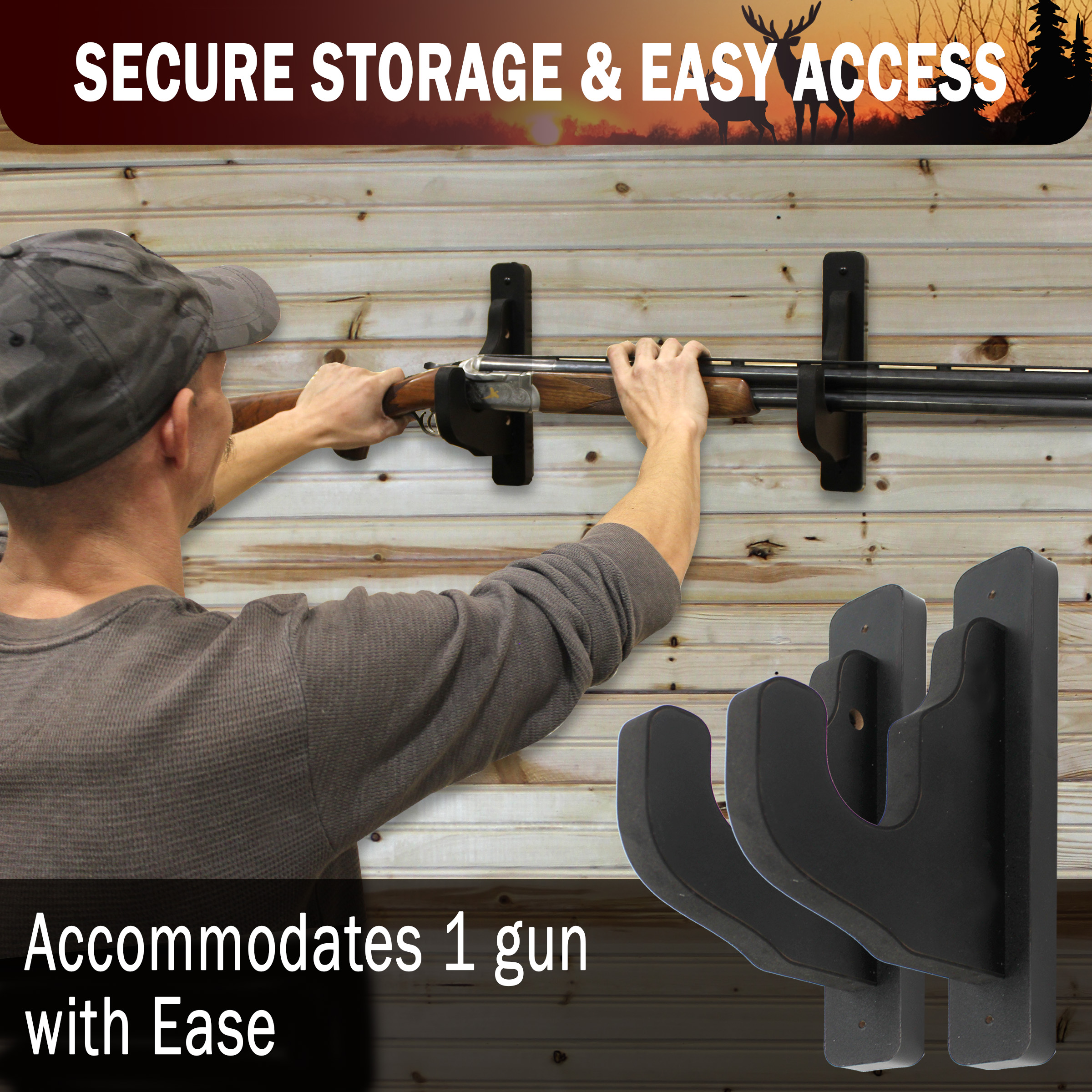 Rush Creek Creations | Indoor 1-Gun Rack for Wall for Shooting Rifles and Airsoft Shotguns, Single Gun Storage for Real Guns/Firearms, Premium Alternative for Single Gun Safe for Rifles and Pistols