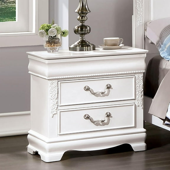 Furniture of America Heyd 2-Drawer Solid Wood Nightstand with USB in White