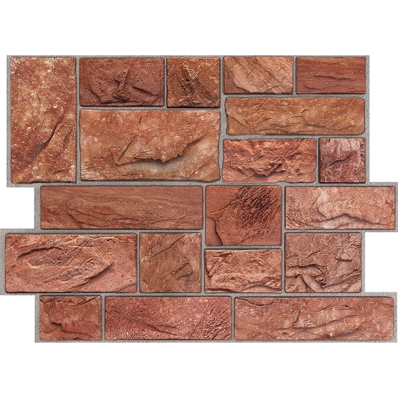 Concord Wallcoverings 3D Wall Panels - Pack of 6 |Stacked Natural Limestone in Sawn Natural Red, PVC | Each 17.5" x 23.75" | 567CR