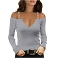 thumbnail image 1 of FAIWAD Womens Long Sleeve Cold Shoulder Tops V Neck Hollow Out Strape Blouses Slim Stretch Tunic Tops, 1 of 5