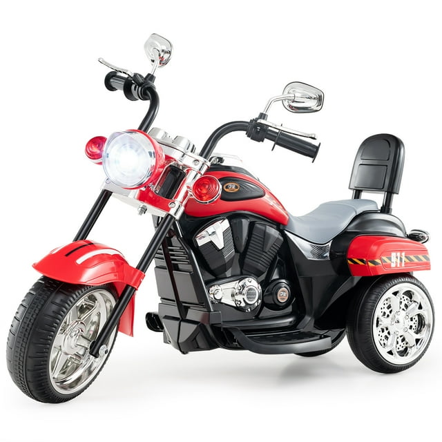 Gymax 6V Electric Kids Motorcycle 3-Wheel Ride On Toy w/ Adjustable Headlight Red