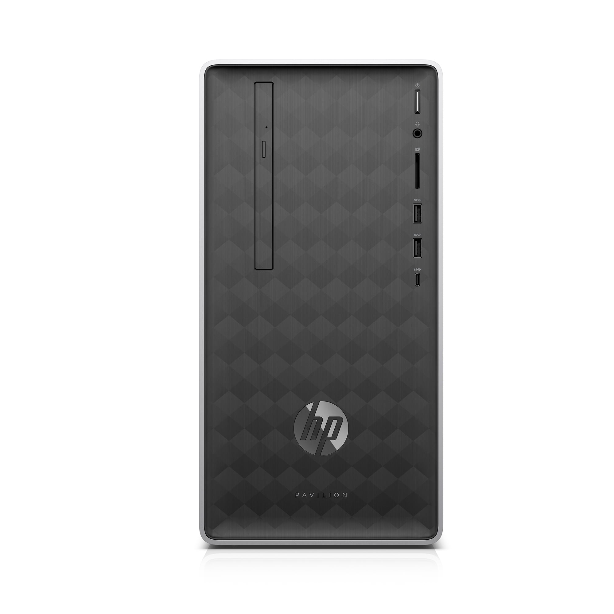 HP Pavilion Desktop Tower, Intel Core i3-8100, Intel UHD Graphics 630, 1TB HDD + 16GB Intel Optane memory, 4GB SDRAM, DVD, Mouse and Keyboard, Ash Silver, 590-p0033w