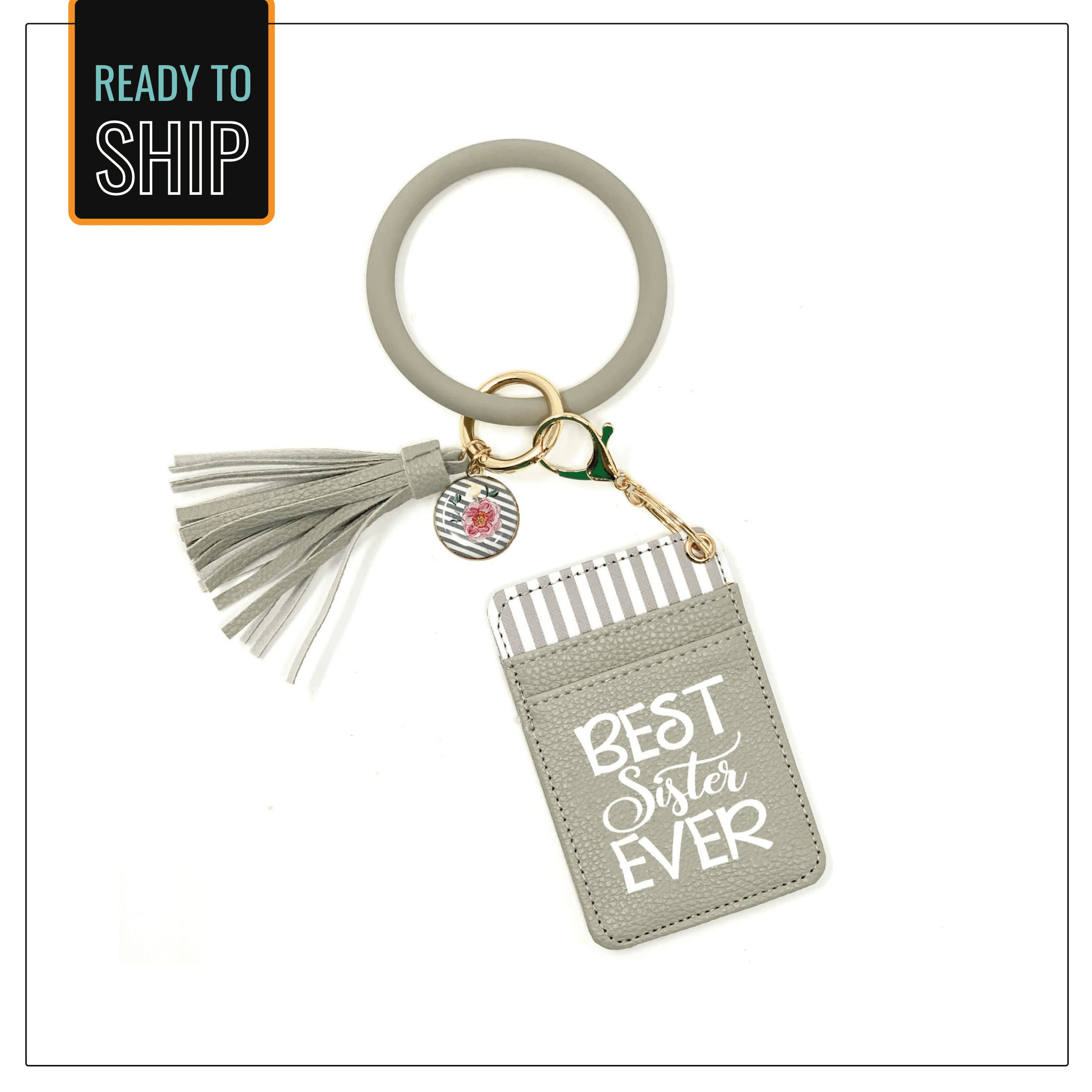 Best Sister Ever Gray Silicone Bracelet Keychain Wallet