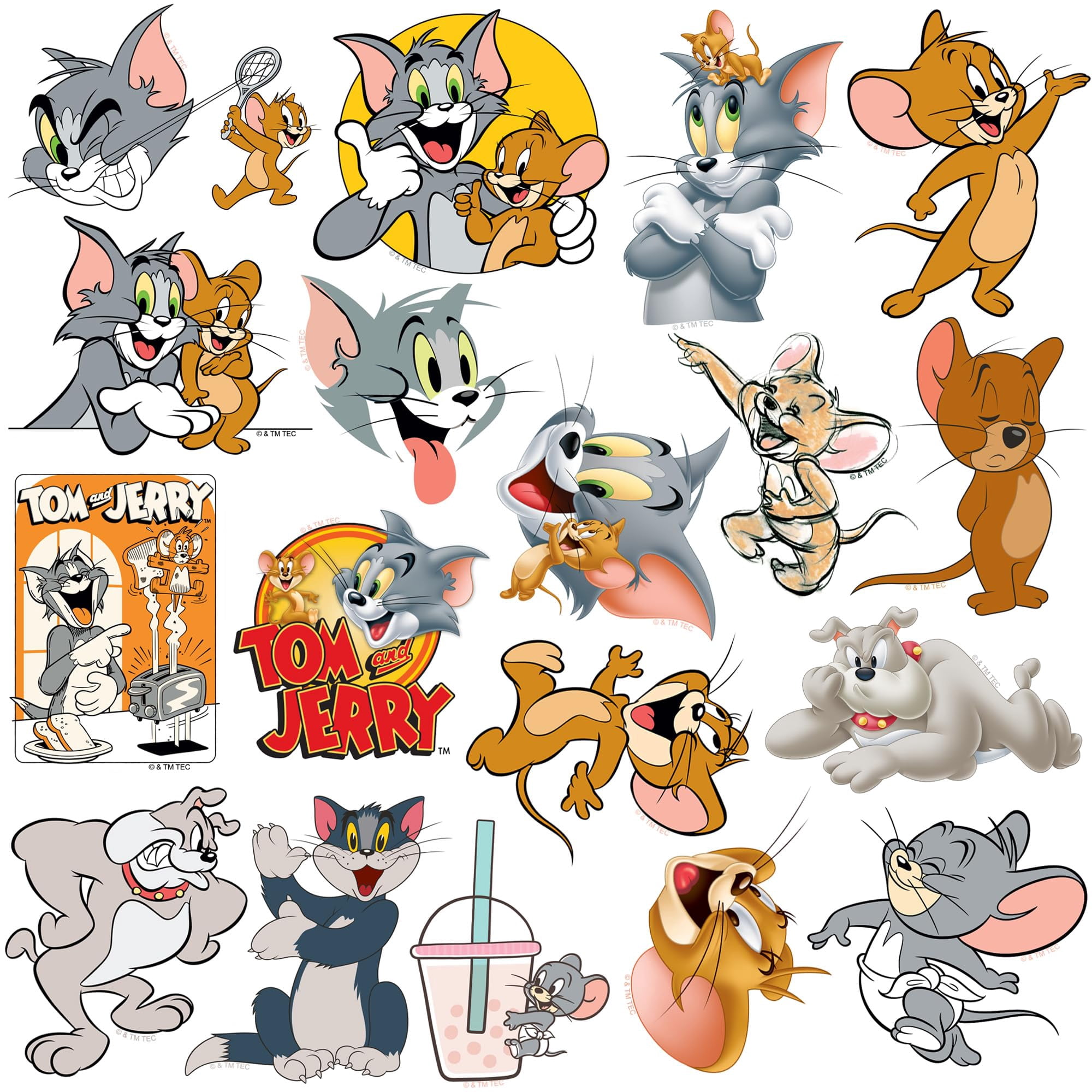 Tom and Jerry 200ct Vinyl Large Deluxe Sticker Variety Pack  Die-Cut Cartoon Decals for Laptop, Water Bottle, Scrapbooking, Tablet, Indoor & Outdoor Use