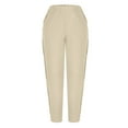 thumbnail image 5 of QATAINLAV Linen Pants for Women Casual Side Button Linen Beach Pants with Pockets Solid Color Elastic Waisted Lounge Trousers Vacation Outfits Beige M Prime Sales, 5 of 7