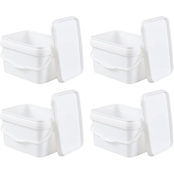 3 Gallon Rectangular Buckets Pails, 4 Pack Food Safe Buckets with Airtight Locking Lids, White